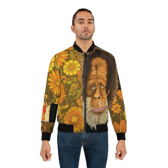 Retro 80s Bigfoot Floral Bomber - Harry & The Henderson's Full-Zip Flight Jacket - Picture 2 of 5